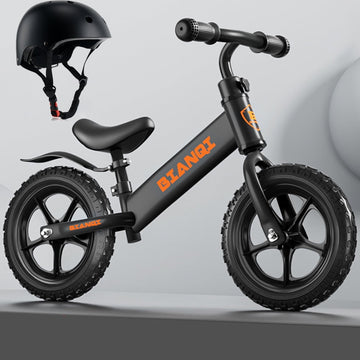 12” Sport Bike - No Pedal Balance Bicycle for Kids 18 Months to 6 Years - Includes Safety Pad, Padded Seat, Mini Grips & Flat-Free Tires Black