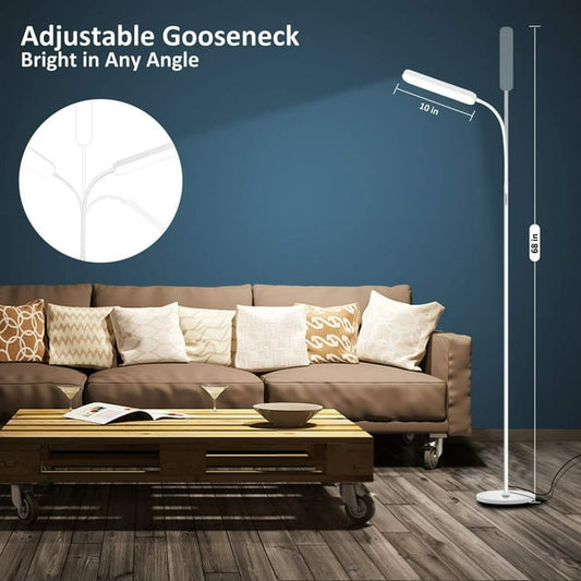 Floor Lamp, 15w/1000lm Bright LED Floor Lamp with Stepless Adjustable 3000K-6000K Colors and Dimmer, Remote and Touch Control Reading Lamp, Adjustable Gooseneck Floor Lamp for Living Room - White