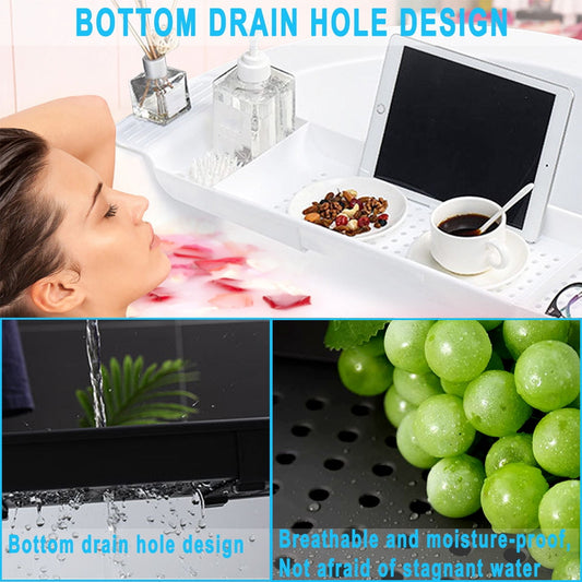 HKEEY Bathtub Tray Caddy Luxury Shower Organizer Trays with Book and Wine Holder Extending Sides Bathroom Decor