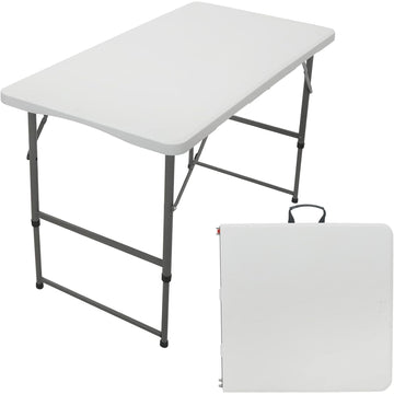 4 Foot Folding Table, Fold-in-Half Adjustable Height Camping Table, Indoor/Outdoor Essential