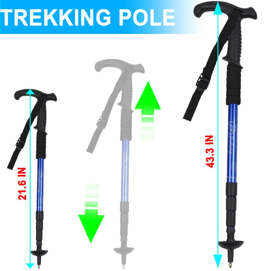 Trekking Poles，2 Pack Lightweight Aluminum Foldable Trekking Walking Sticks，with Extended Down Grip Plus Tip Kit，Adjustable Hiking Trekking Pole for Hiking，Camping，Mountaining