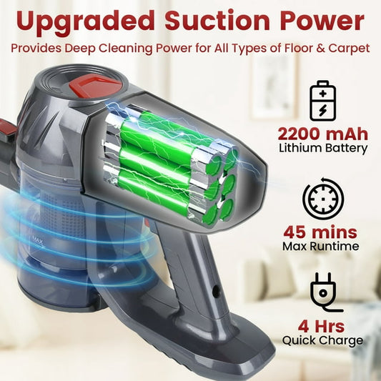 Musment Cordless Stick Vacuum Cleaner,Bendable Powerful Suction Vacuum with Mite Removal Brush,with 2200mAh Rechargeable Battery, up to 45min Runtime