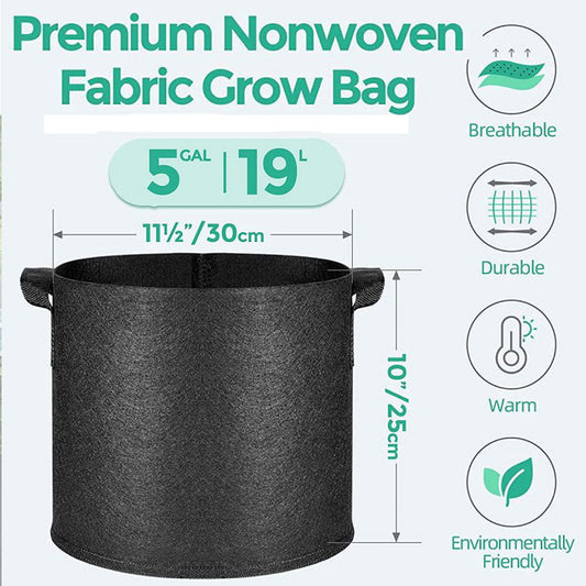 HKEEY Gallon Grow Bags, 5 Gallon Plant Bags with Handle Heavy Duty 300G Thickened Nonwoven Plant Fabric Pots with Handles（ 5-Pack ）