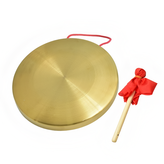 Niuta Gongs Instrument, Chinese Traditional Percussion Instrument Copper Gong with Beater and Red Hanging Ribbon