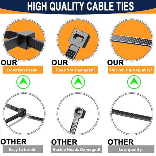 HKEEY Cable Ties, 350mm x 3.6mm, Pack of 100, 12" Nylon Zip Ties, Multi-Purpose Plastic Tie Wraps, Secure Self-Locking Mechanism, for Home, Garden, Office and DIY