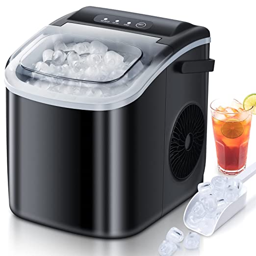 Countertop Ice Maker, Ice Maker Machine 6 Mins 9 Bullet Ice, 26.5lbs/24Hrs, Portable Ice Maker Machine with Self-Cleaning, Ice Scoop, and Basket, Compact Ice Maker for Home/Kitchen/Office/Party/RV