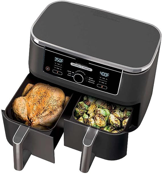 Axpaki AD350CO Foodi 10 Quart 6-in-1 DualZone XL 2-Basket Air Fryer with 2 Independent Frying Baskets, Match Cook & Smart Finish to Roast, Broil, Dehydrate & More for Quick, Easy Family-Sized Meals, Grey (Renewed)