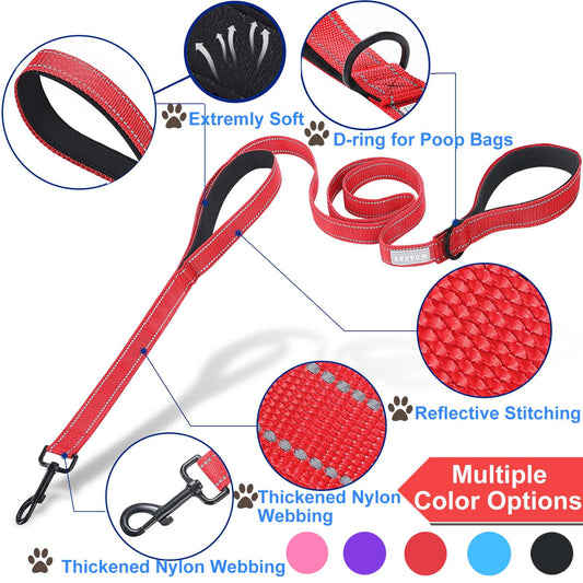 Dog Leash - With Two Padded Handles, Two Dog Lead Modes,Double-Sided Reflective Nylon Dog Leash for Training&Walking Perfect for Small Dogs