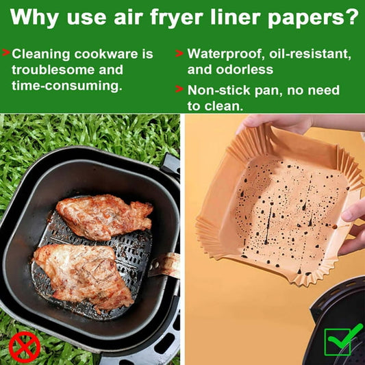 Air Fryer Disposable Paper Liner, 100pcs Square Non-Stick Insert Parchment Paper Liners Air Fryer Oil-proof, Water-proof, Food Grade Parchment Paper for Airfryer Basket, Microwave, Oven, Dryer