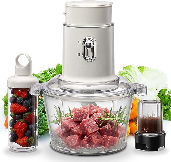 Axpaki Electric Food Chopper - Blender and Food Processor Combo, 3 in 1 Food Grinder Electric for Meat, Vegetables, Fruits, Coffee, 8 Cup Glass Bowl with 2 Speeds and 4 Stainless Steel Blades, Coffee Grinder, Meat Chopper