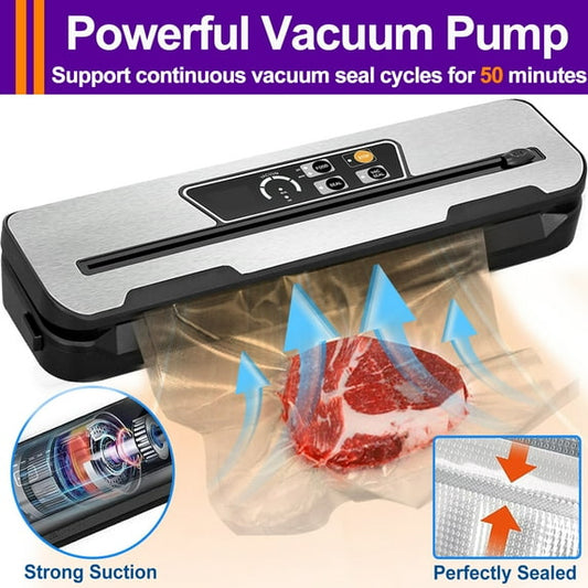 Food Vacuum Sealer Machine with 2 Rolls Food Vacuum Sealer Bags, Food Storage Saver Dry & Moist Food Modes, Led Indicator Lights, Easy to Clean, Compact Design