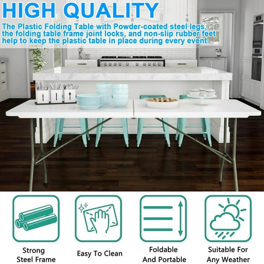 Musment 6ft Portable Plastic Folding Table for Indoor Outdoor, White