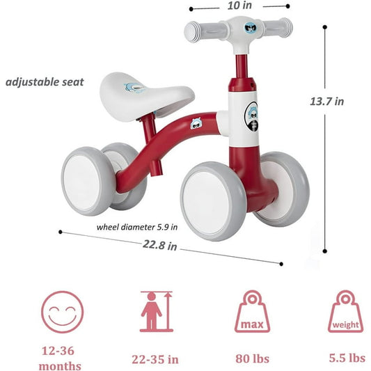 Baby Balance Bike for 1 Year Old Boy and Girl, Indoor Outdoor Non-Pedal Baby Walker Riding Toys for 10-36 Months Toddlers, Silent Wheels, 1st Birthday Gift (Red)