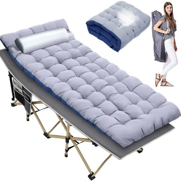 Camping Cot, Folding Camping Cots for Adults with Mattress, Portable Camping Bed Sleeping Cot with Pillow&Carry Bag for Office/Home Nap, Outdoor, Camping, Travel, Max Load 600lbs