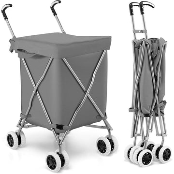 Folding Shopping Cart, Grocery Cart with Removable Basket, 360° Rolling Laundry Cart & Lightweight Trolley for Shopping, Supermarket, Camping, Grocery, Outdoor, Beach, Laundry