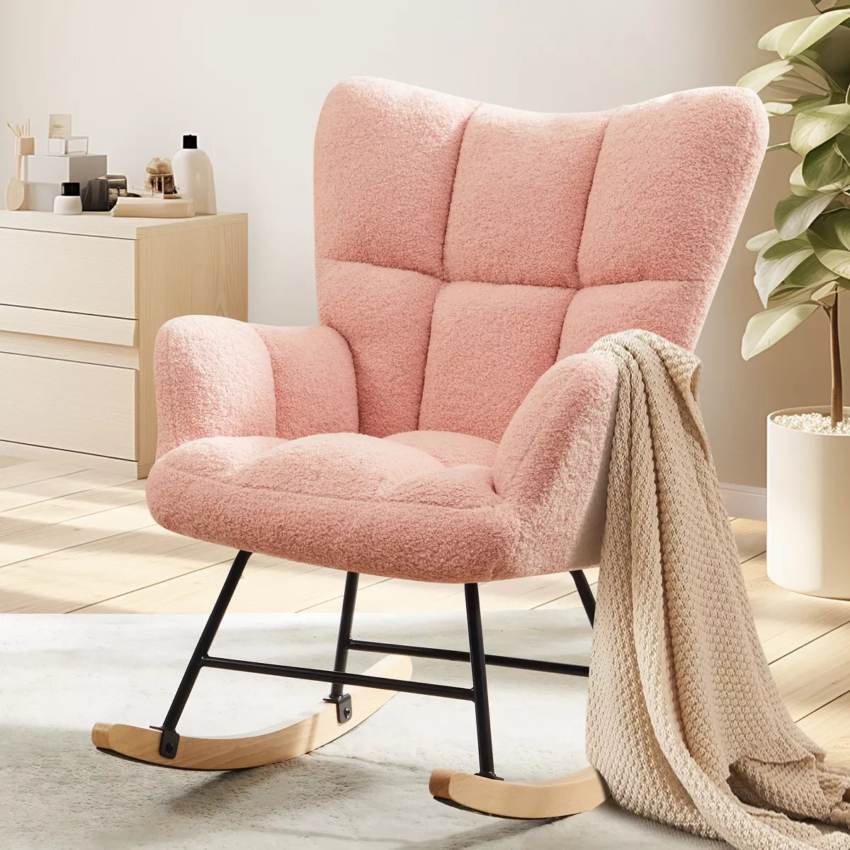 Musment Teddy Upholstered Glider Rocker with High Backrest, Reading Chair Modern Rocking Accent Chairs Glider Recliner for Living Room