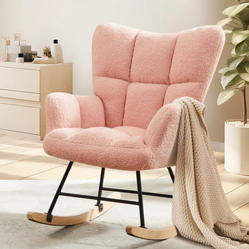 Musment Teddy Upholstered Glider Rocker with High Backrest, Reading Chair Modern Rocking Accent Chairs Glider Recliner for Living Room