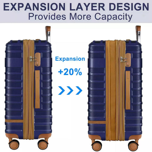 Musment 20 in 3 Piece Hardside Spinner Carry On Luggage with Travel Duffel Bag, Deep Blue