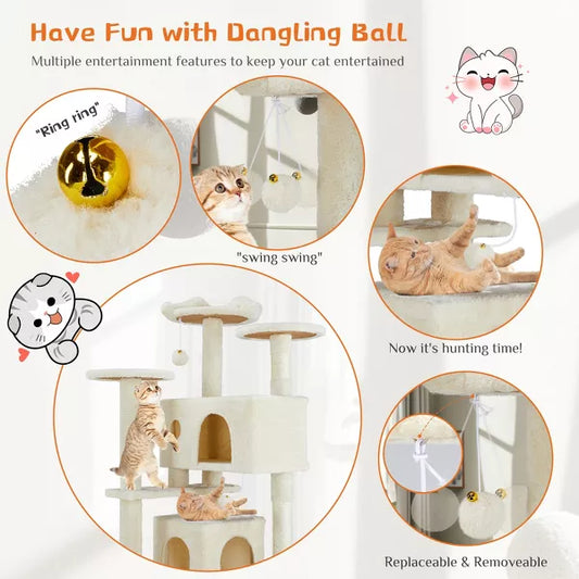 Musment Multi-functional cat tree house cat climbing frame, lounge and recreation area detachable toy, 54in