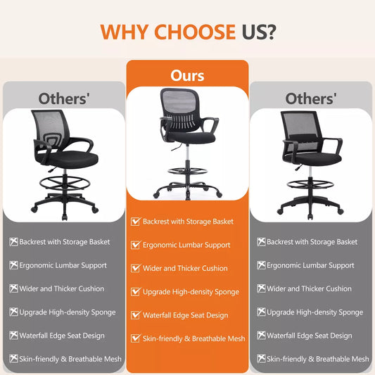 Tall Office Chair for Standing Desk with Adjustable Foot Ring,Counter Height Office Chairs