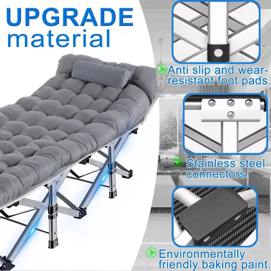 Folding Camping Cot with Pillow, 75" x 28" Heavy Duty Folding Bed Cot with Carry Bag for Traveling Camp Office