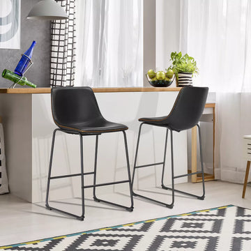 Musment Armless Industrial Faux Leather Barstools with Metal Legs and Footrest, Dining Chairs for Home Office Kitchen Island