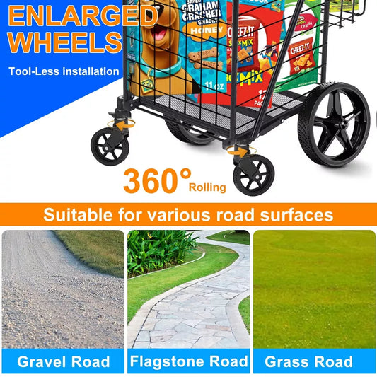 Musment Foldable Shopping Cart, Folding Grocery Cart with Encrypted Mesh Bottom