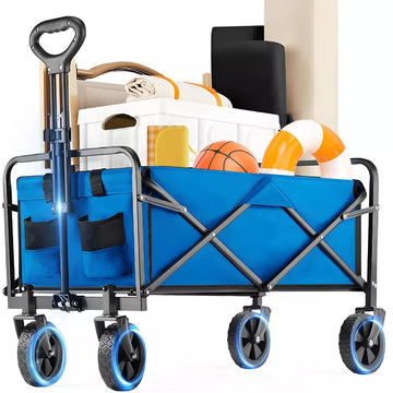 Collapsible Folding Wagon Cart, Camping & Shopping, Heavy Duty Utility Wagon with All-Terrain Wheels