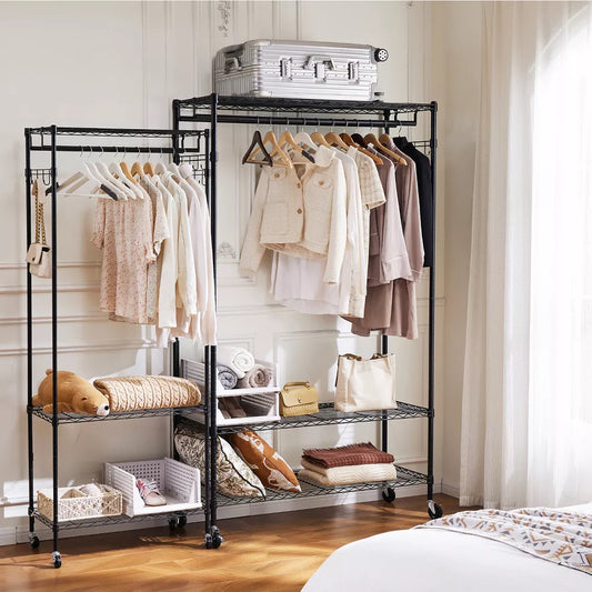 Musment Adjustable Mobile Hanger Iron Storage Hanger Rack Hanging Multi-functional Bedroom Clothes Rack
