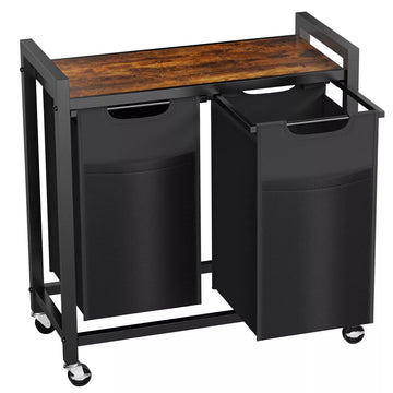 Musment Laundry Hamper with Pull-Out Removable Laundry Bags Clothing Sorter with Shelf and Wheels(Adjustable feet)