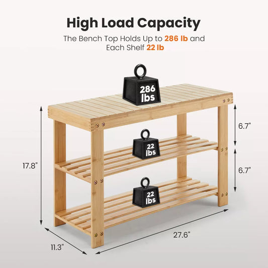 Musment 3-Tier Bamboo Shoe Rack Bench, Compact Storage Organizer, 286lb Capacity, Suitable for Entryway Bedroom Living Room Balcony
