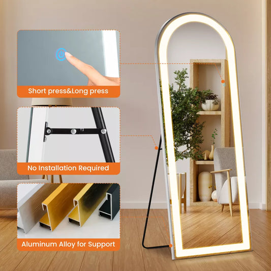 Musment 3 Color Lighting Mirror with LED Lights, Lighted Floor Standing Mirror with Stand, Wall Mounted Hanging