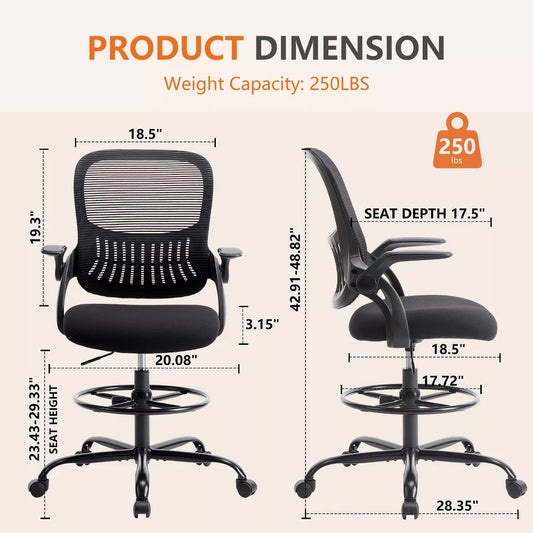 Tall Office Chair for Standing Desk with Adjustable Foot Ring,Counter Height Office Chairs