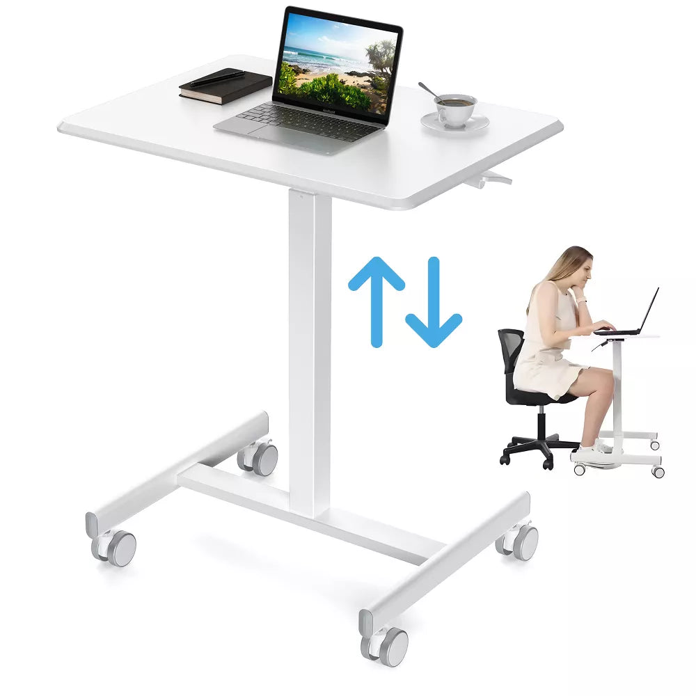 Musment Computer Desk, Mobile Desk with Metal Frame and Leg, Adjustable Height, 4 Wheels, Ergonomic Rolling Laptop Desk for Home Office