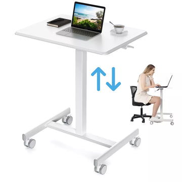 Musment Computer Desk, Mobile Desk with Metal Frame and Leg, Adjustable Height, 4 Wheels, Ergonomic Rolling Laptop Desk for Home Office