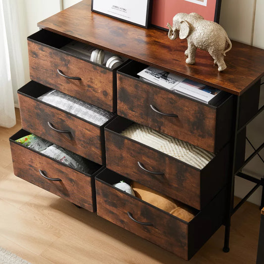 Tall Dresser Fabric Storage Tower ,Wooden Top for Kid Room, Closet, Entryway, Nursery
