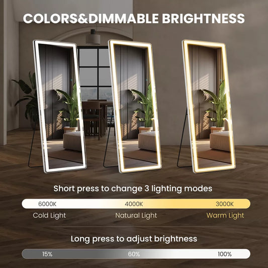 Musment 3 Color Lighting Mirror with LED Lights, Lighted Floor Standing Mirror with Stand, Wall Mounted Hanging