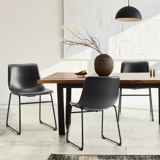 Musment Armless Industrial Faux Leather Barstools with Metal Legs and Footrest, Dining Chairs for Home Office Kitchen Island