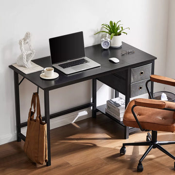 Computer Desk with Drawers Home Office Desk Writing Desk Work Desk PC Table Study Desk with 2-Tier Drawers Storage Shelf Side Hook