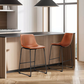 Musment Armless Industrial Faux Leather Barstools with Metal Legs and Footrest, Dining Chairs for Home Office Kitchen Island