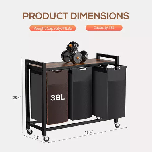 Musment Laundry Hamper with Pull-Out Removable Laundry Bags Clothing Sorter with Shelf and Wheels(Adjustable feet)