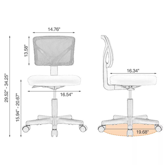 Musment Low-Back Mesh Armless Office Chair,Swivel Rolling Computer Chair No Arms with Lumbar Support