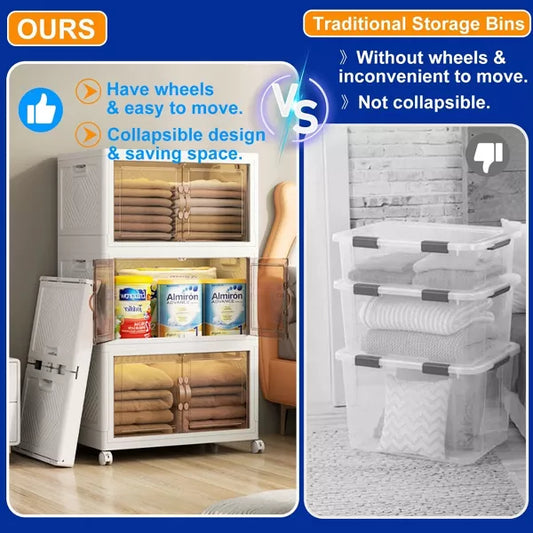 Musment Storage Bins with Lids, Foldable Plastic Storage Container with Door, Stackable Collapsible Storage Bins for Closet Organizers and Storage