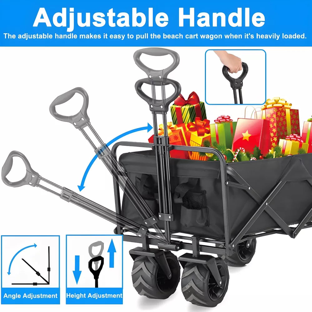 Musment Collapsible Wagon Cart, Portable Utility Wagon for Camping, Beach, Picnic, Shopping, Sports, and Grocery Transport, Black