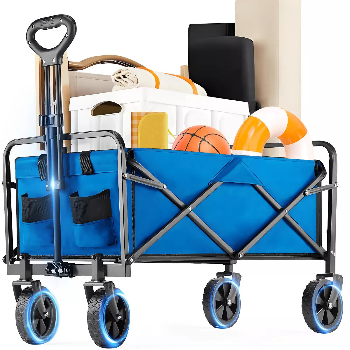 Musment Collapsible Wagon Cart, Portable Utility Wagon for Camping, Beach, Picnic, Shopping, Sports, and Grocery Transport
