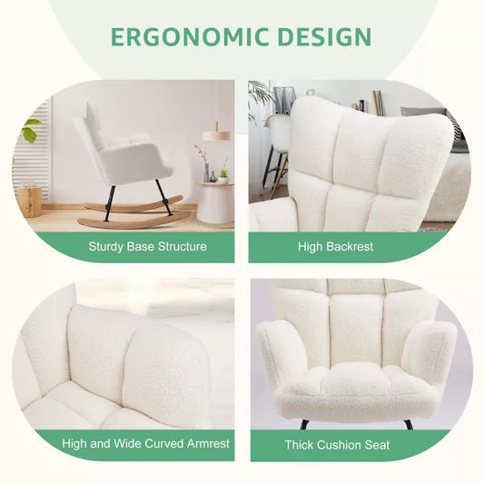 Musment Teddy Upholstered Glider Rocker with High Backrest, Reading Chair Modern Rocking Accent Chairs Glider Recliner for Living Room