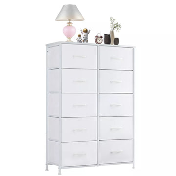 Tall Dresser Fabric Storage Tower ,Wooden Top for Kid Room, Closet, Entryway, Nursery