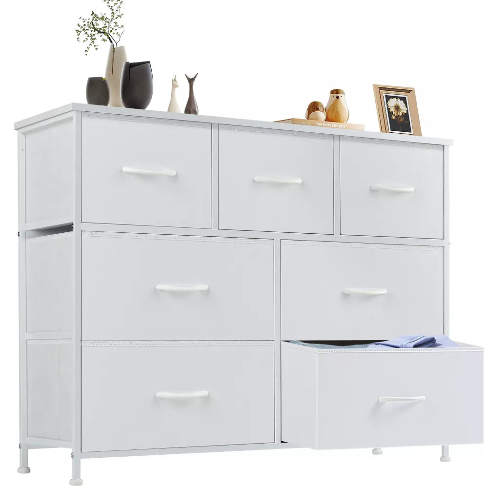 Tall Dresser Fabric Storage Tower ,Wooden Top for Kid Room, Closet, Entryway, Nursery