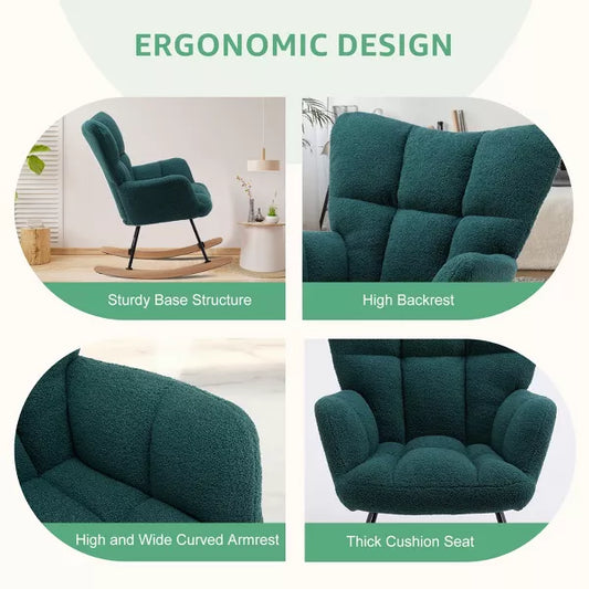 Musment Teddy Upholstered Glider Rocker with High Backrest, Reading Chair Modern Rocking Accent Chairs Glider Recliner for Living Room