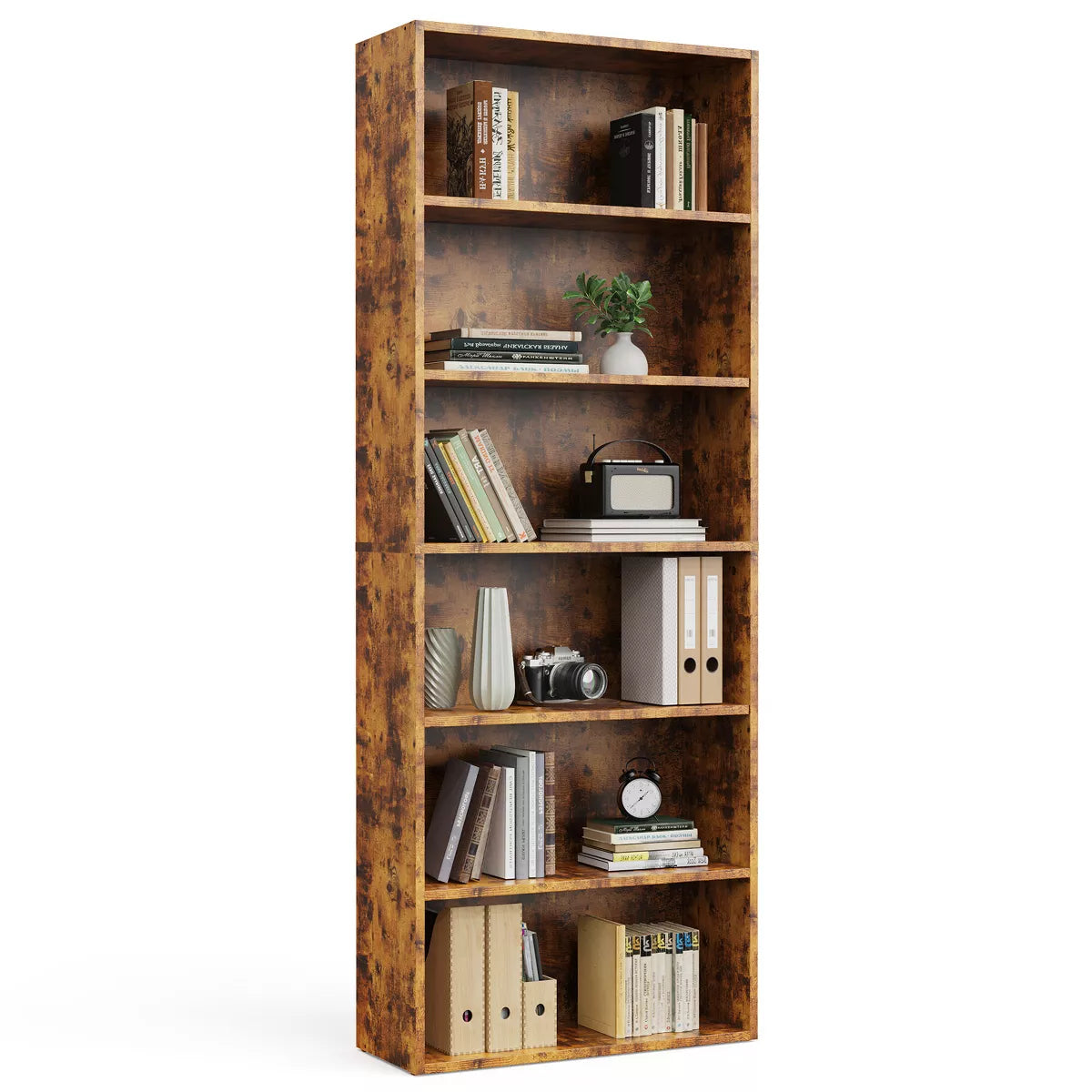 Musment Industrial 5 -6 Shelf Bookcase - Large 53-63 Inch Tall Floor Standing Open Bookshelf for Home Office, Living Room, and Bedroom Storage